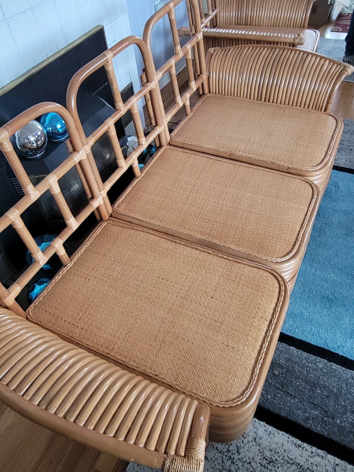 Golden Girls Couch Rattan Fan Arm Furniture 3 Seat Sofa 2 Chairs Bamboo Wicker