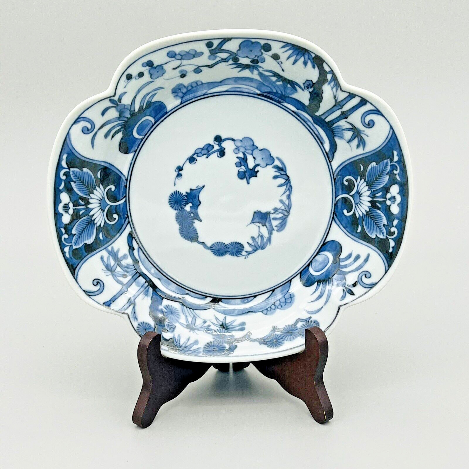 Vintage Blue & White Oriental Chinoiserie Serving Bowl Plate Andrea by Sadek HTF