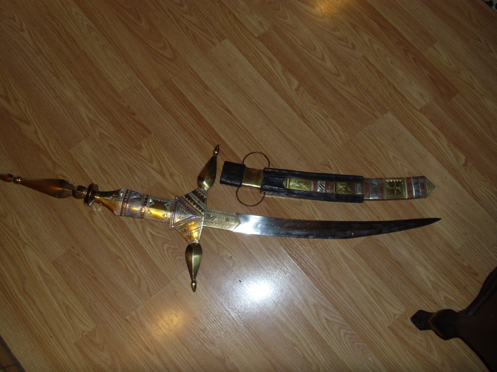 Antique SOLID brass 48 x 18 hand engraved silver copper leather Ceremonial sword