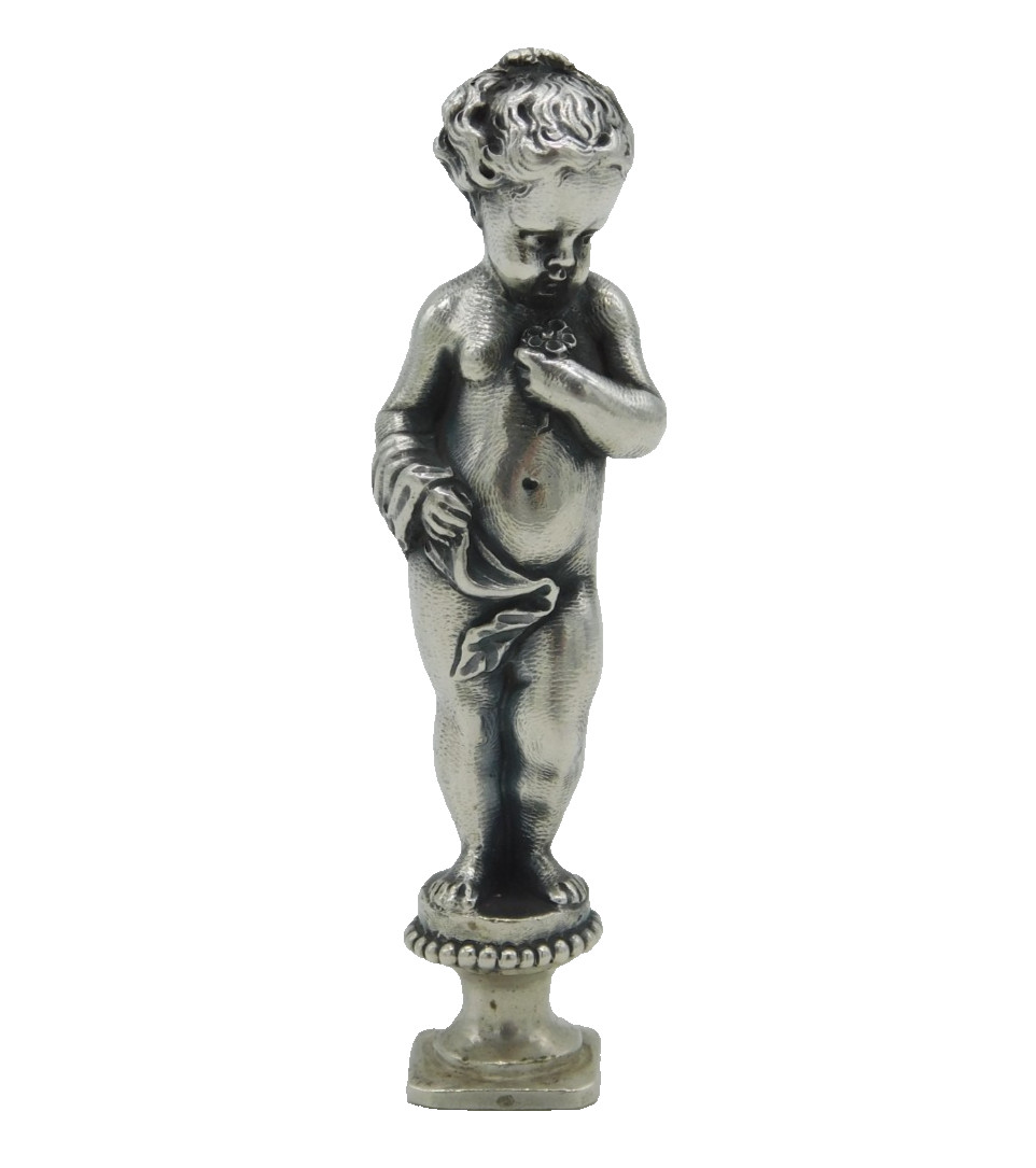 19th Century French .900 Standard Silver Cast Cherub Putti Desk Seal Antique