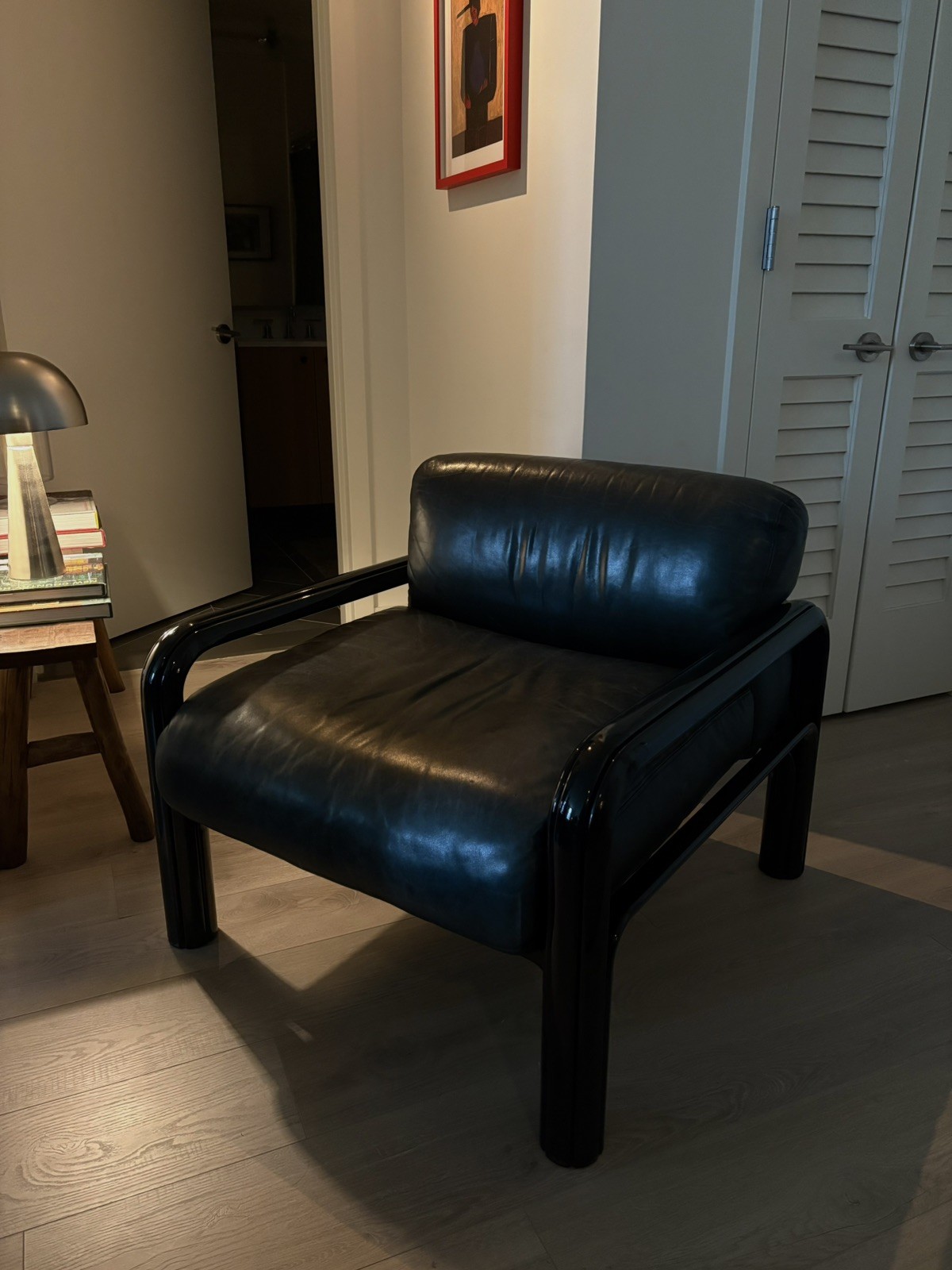 Gae Aulenti Black Leather Lounge Chair for Knoll