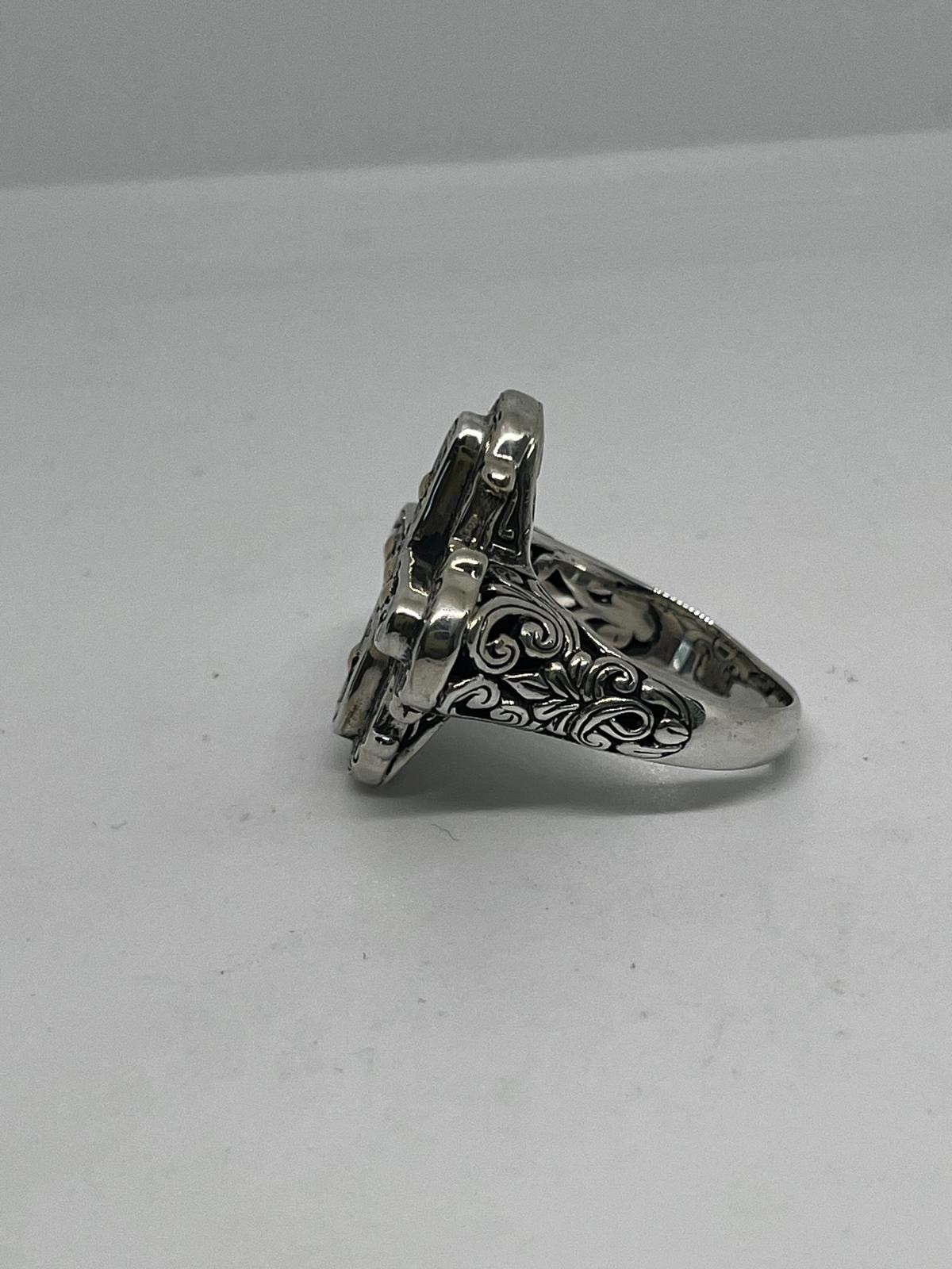 925 Silver Cross Ring with 18K Gold Accents, Oxidized Religious Ring, Size 9