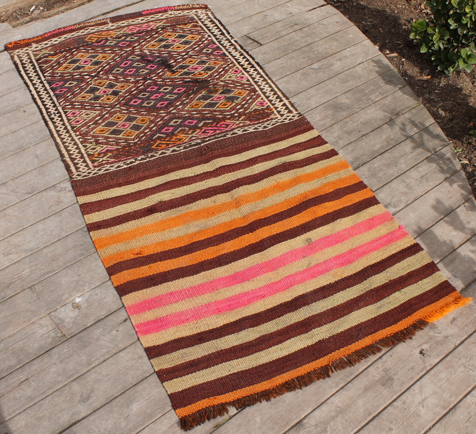 Turkish Kilim Rug 29”x61” Oriental Vintage Rug Kars Cicim Kilim Wool 74x156cm