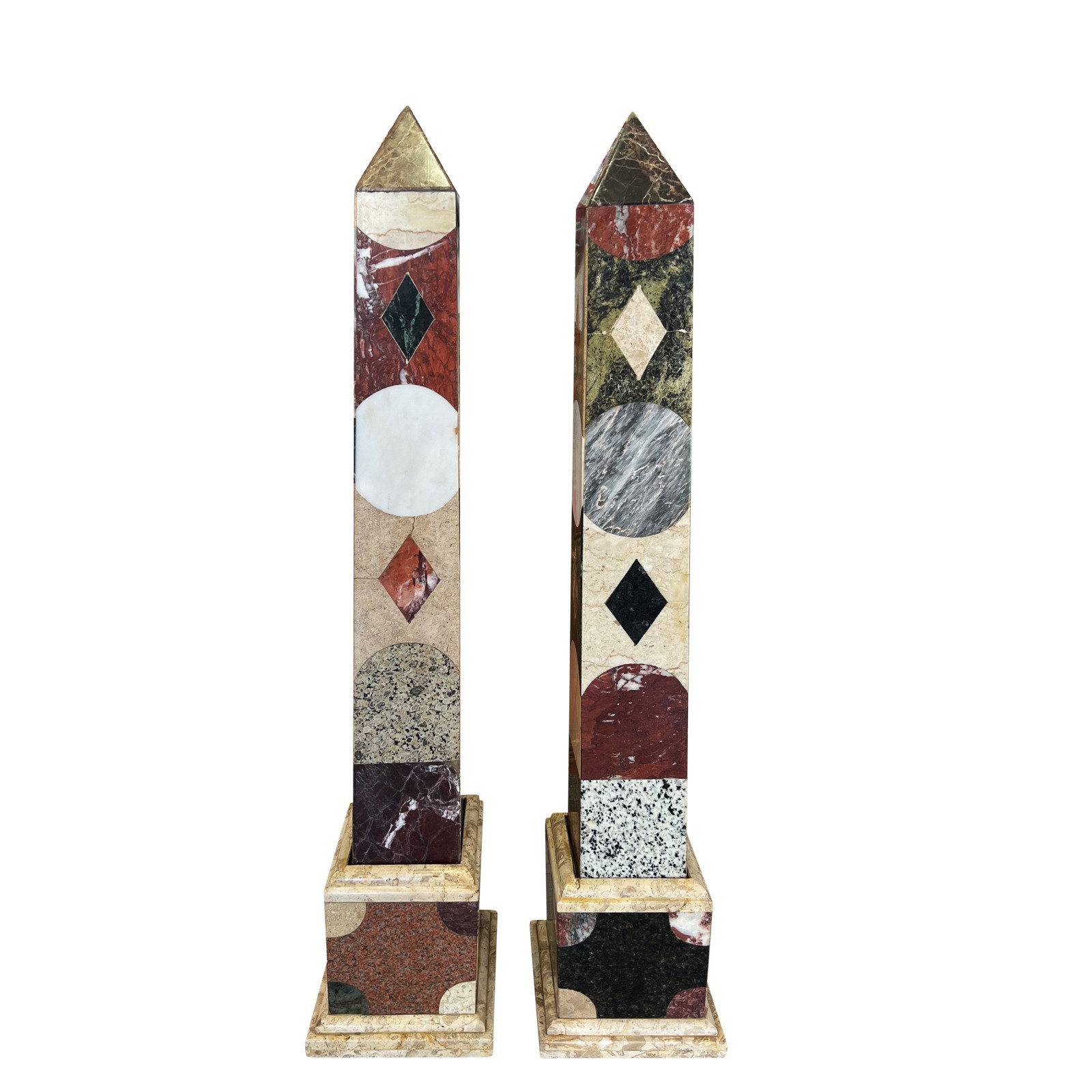 A Large Vintage Pair of Italian Pietra dura obelisks circa 1970