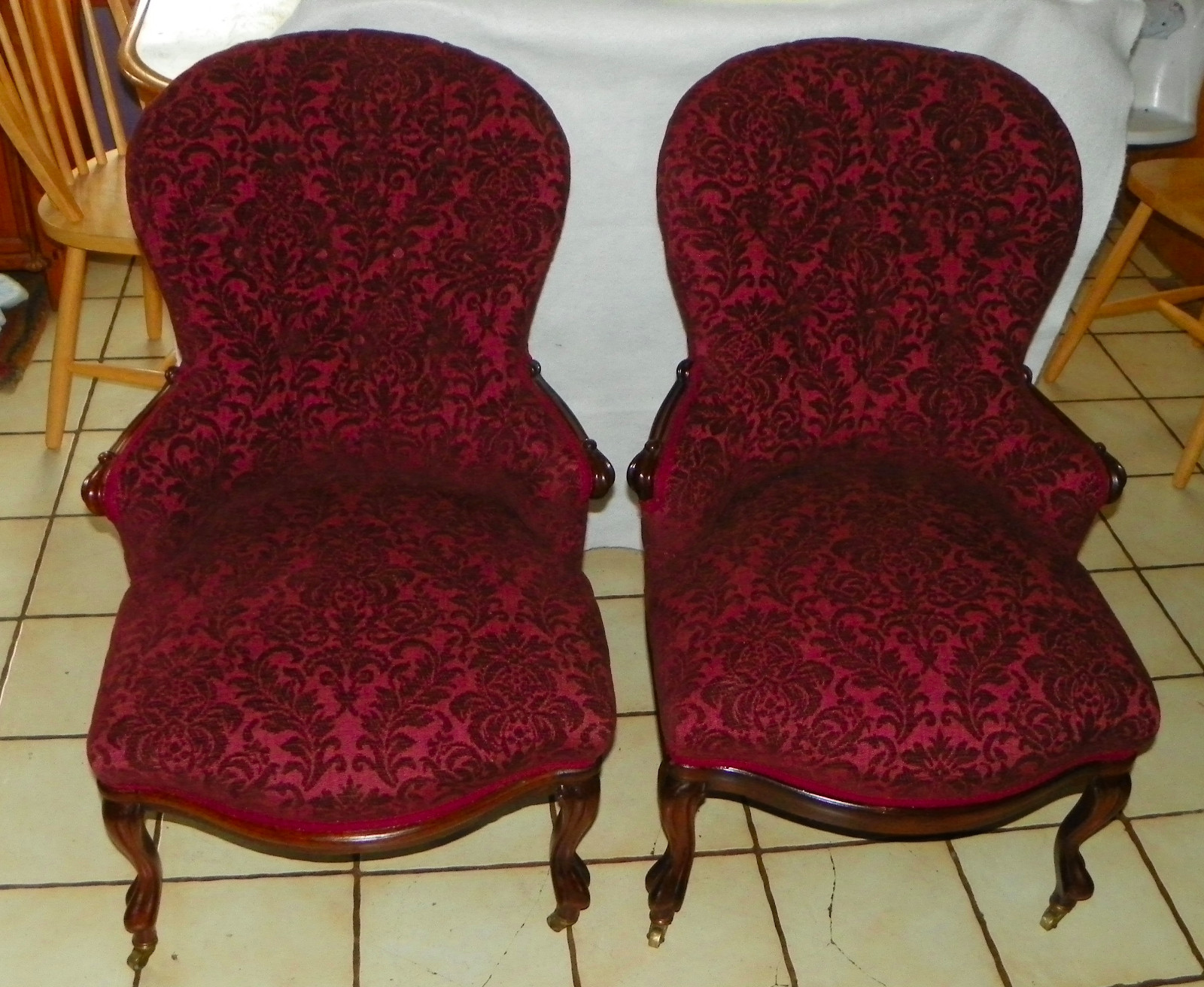Pair of Mahogany Slipper Parlor Chairs / Side chairs by Belter (SC101)