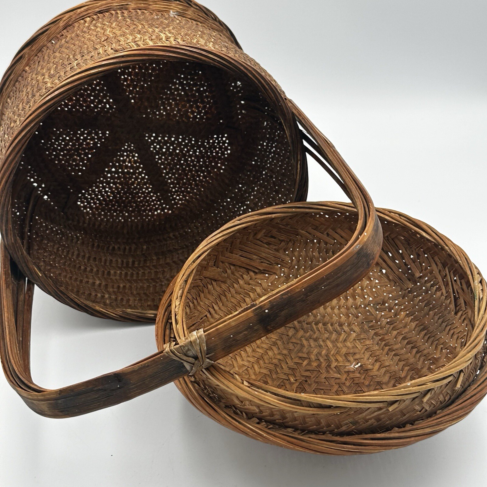 Antique Chinese WEDDING BASKET Woven Bamboo