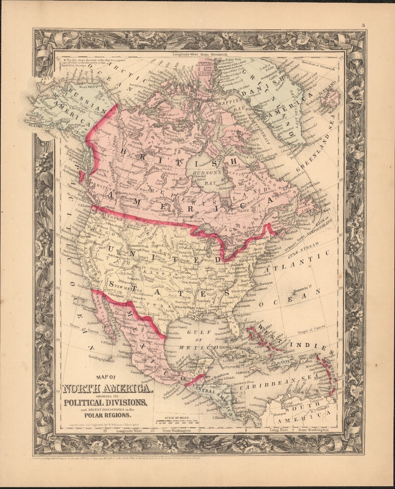 1860 US Canada Mexico C. America Mitchell antique map 15.3″ x 12.5″ hand color