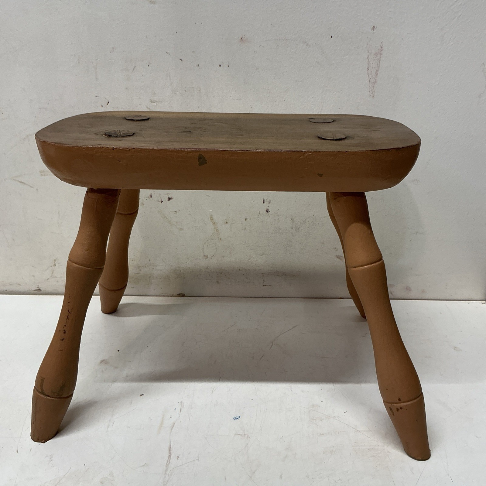 Antique Windsor Stool 10.5” Tall/1.5’ Poplar Wood Top With Painted Bottom