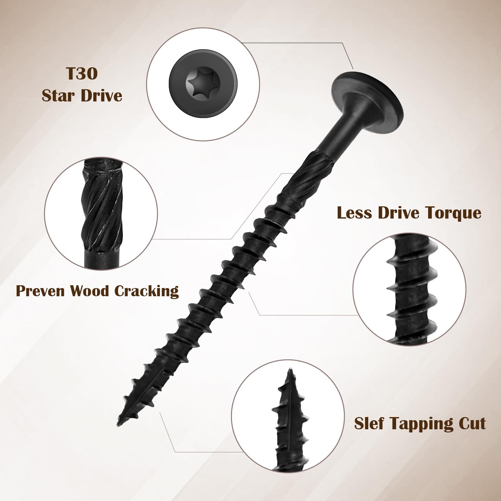 SahncaiTechTrade 6 Inch Deck Screws 50Pcs, Structural Wood #14×6″, Black