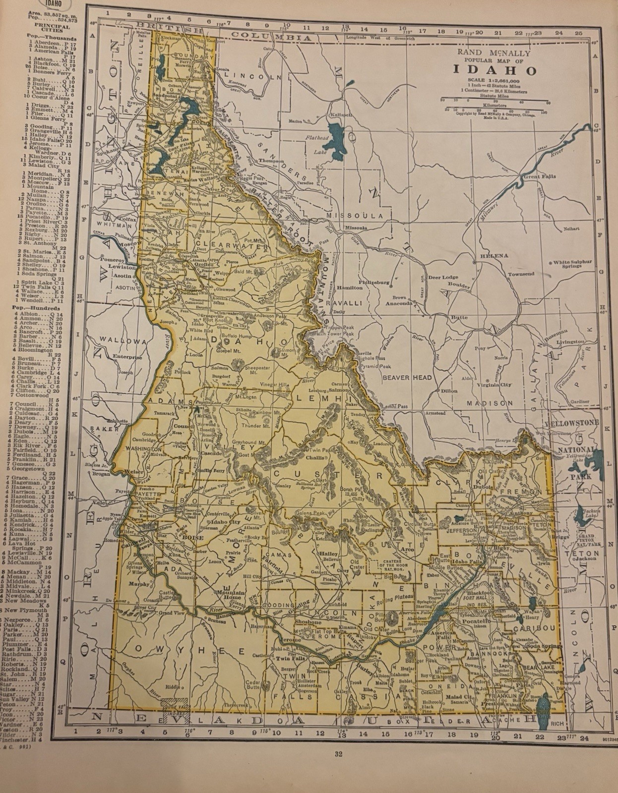 Antique Vintage Georgia, Idaho 11×14 Original 1944 Rand McNally Atlas Map