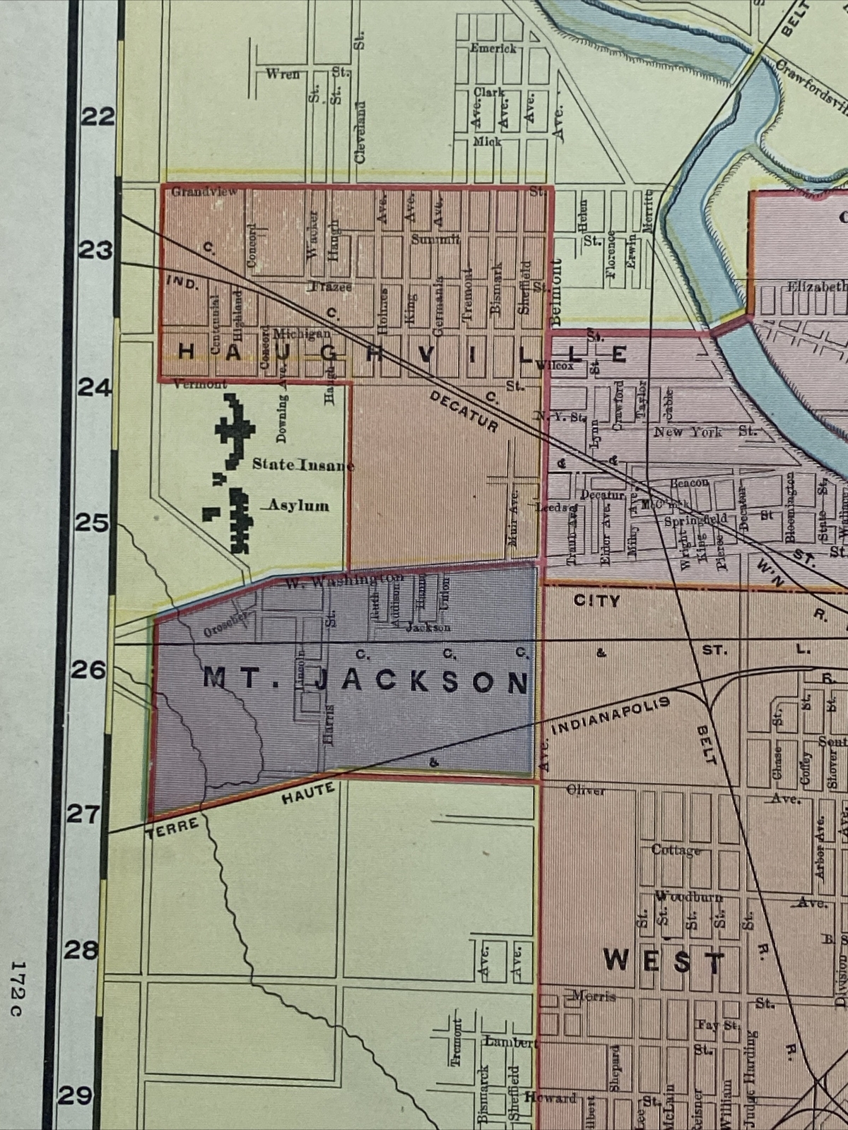 Large Format 1905 COLOR Rand McNally Map Atlas Page Business City Indianapolis