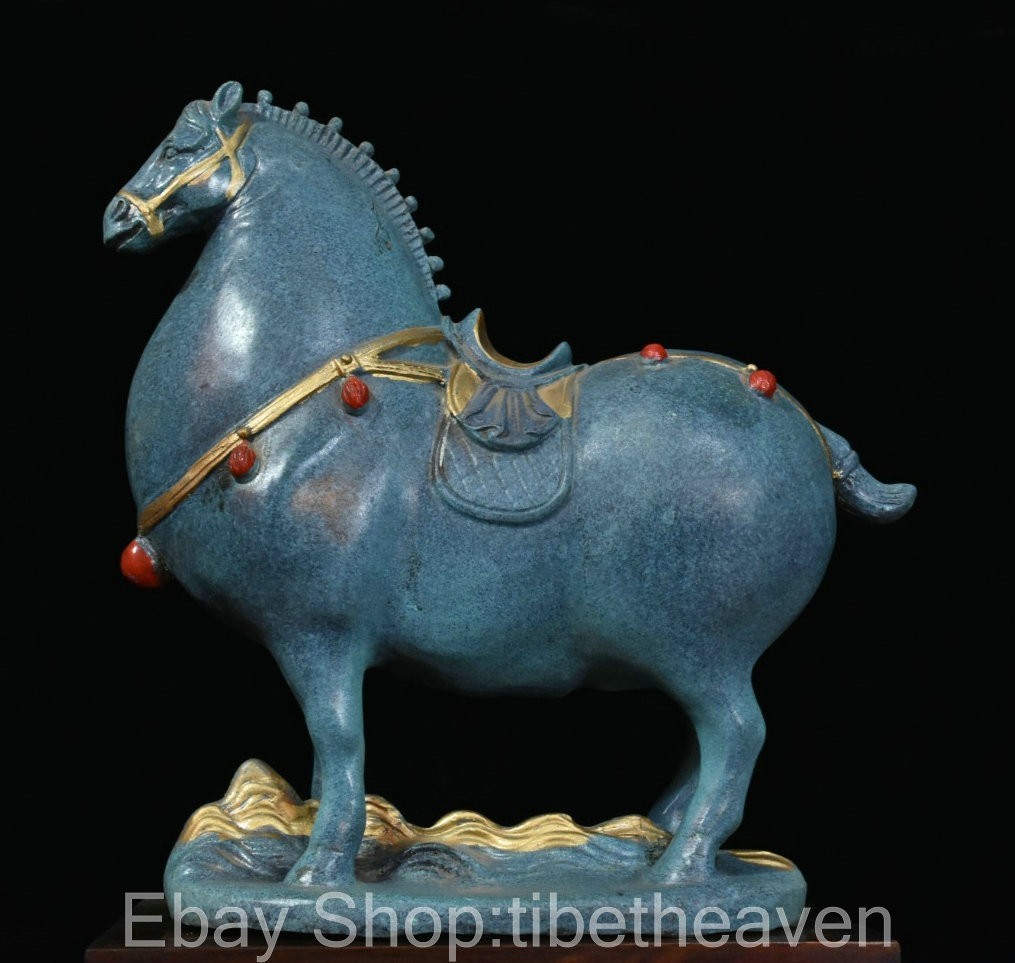 10.4″ Old Chinese Copper Dynasty Palace 12 Zodiac Animal Horse Statue Sculpture