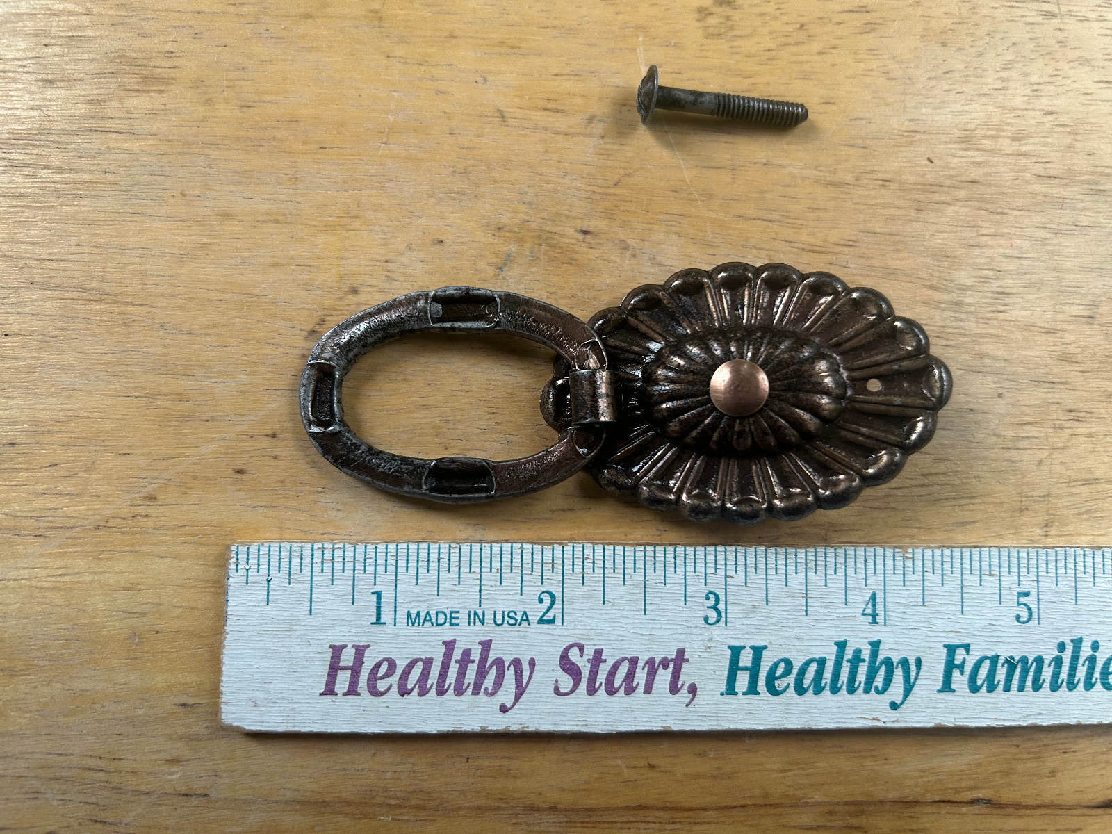 1 Ornate Mid Century Lightly Cleaned Single Hole Drawer Pull, Free S/H