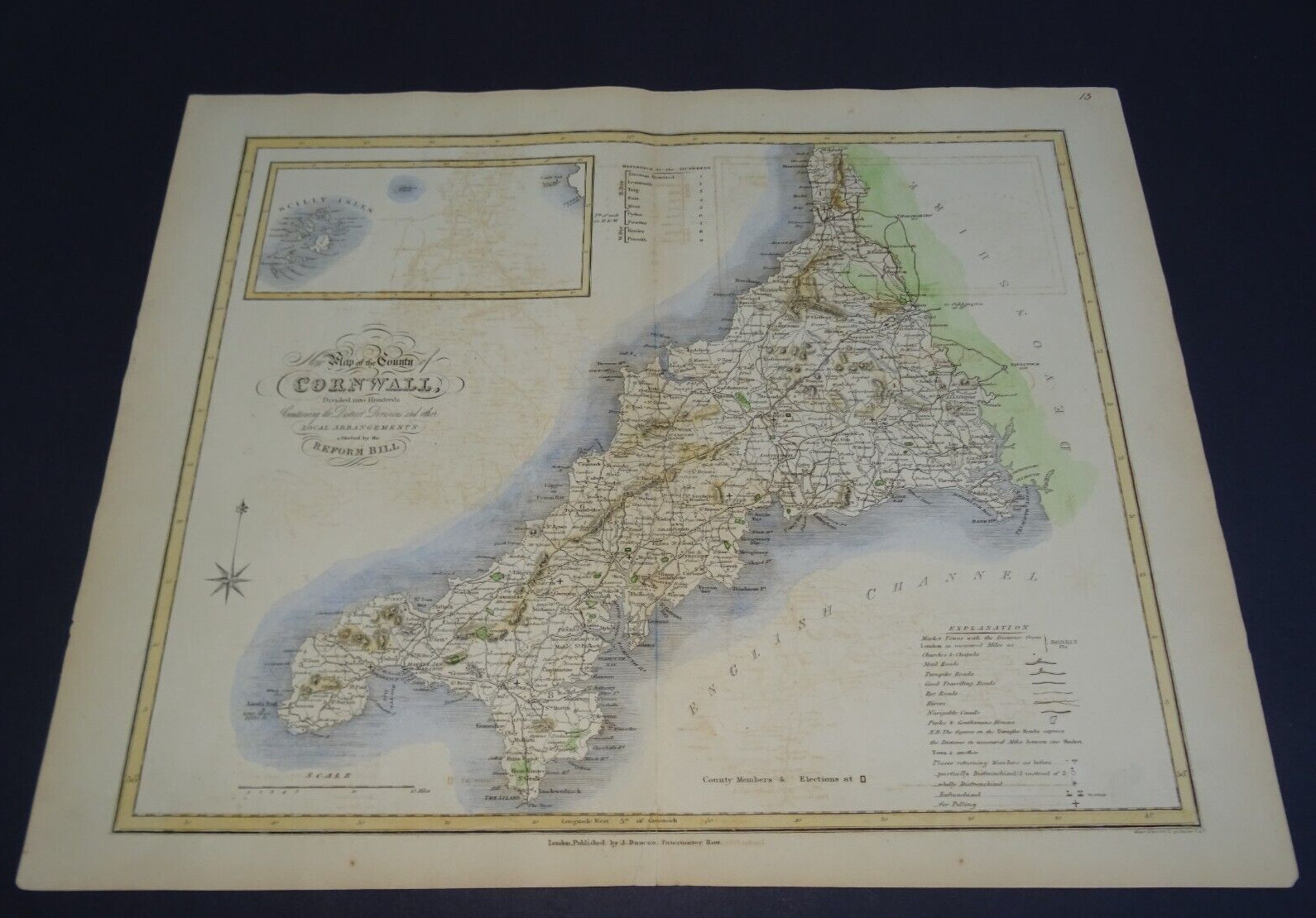 Antique map of Cornwall by James Duncan 1833