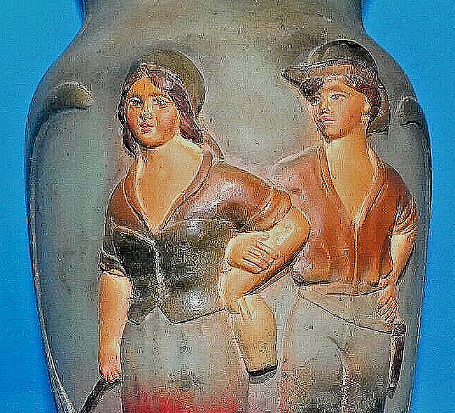 Antique Art-Nouveau 19th c France Marked, MANQUE DEPOSSE Lg Vase, Couple w/Sheep