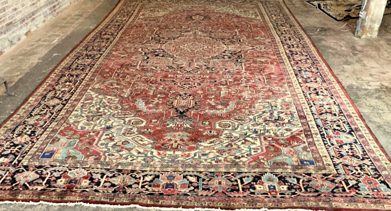 Auth: Antique Heriz Stately Elegance Vegetal Dyes Wool Beauty Red 12×20