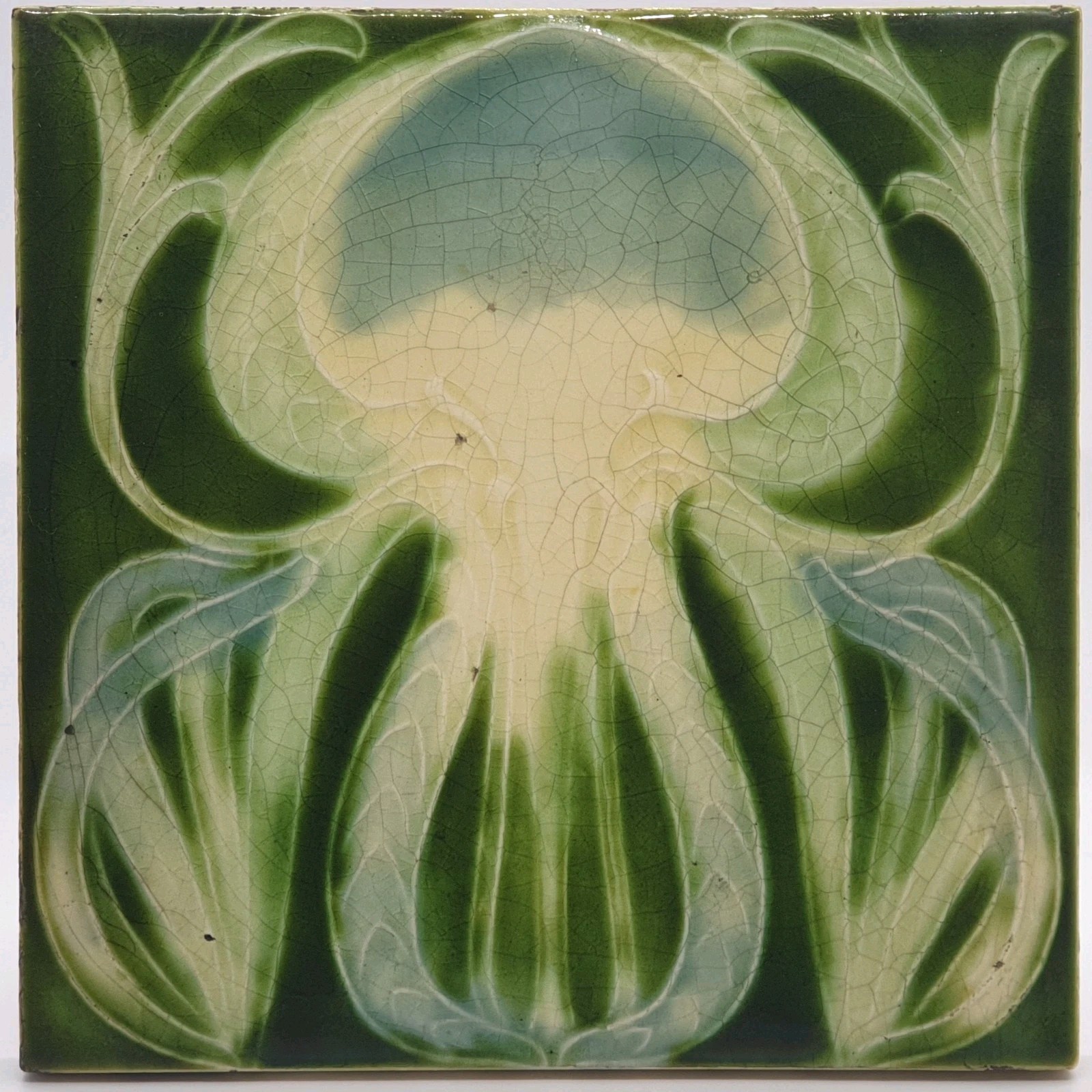 Art Nouveau Fireplace Tile Majolica Abstract Floral Design Henry Richards C1901
