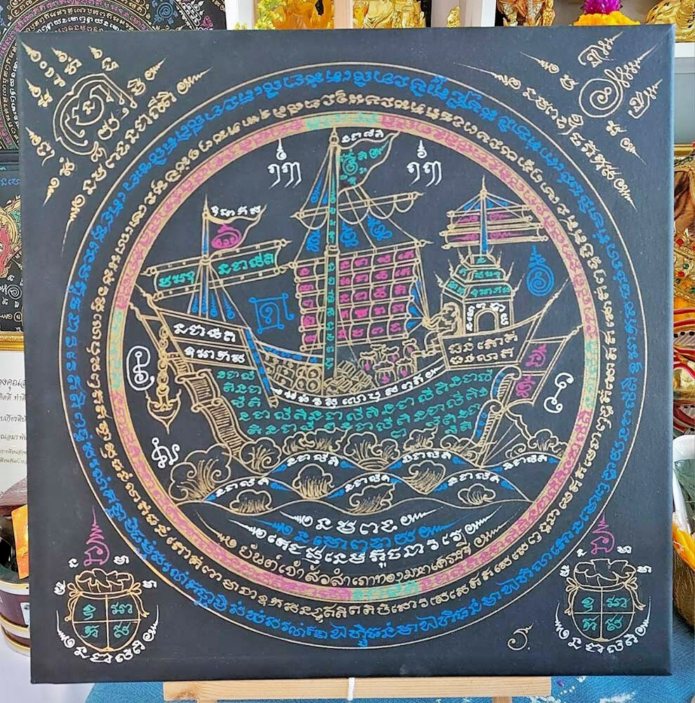 Magic Hand Written Yant Millionaire Junk Ship AJ Amon Thai Amulet Rich Wealth B3