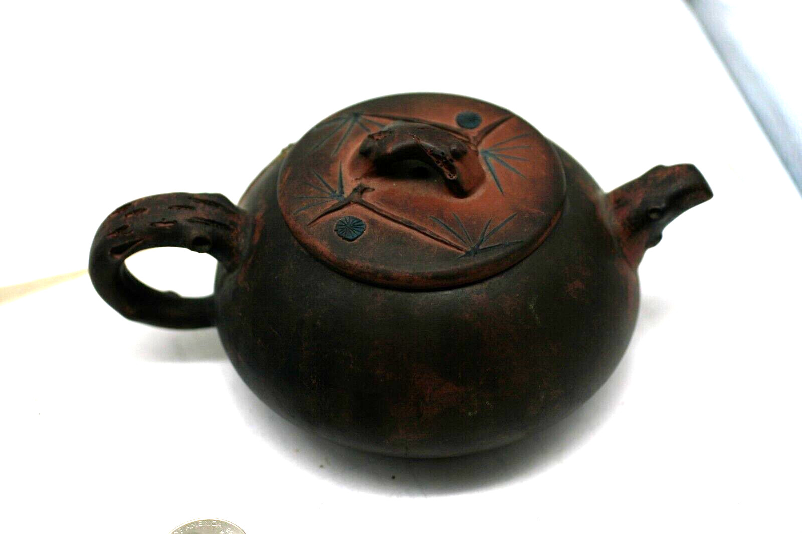 Chinese Purple Sand Teapot Vintage Small Handmade of Clay Ceramic and Stamped