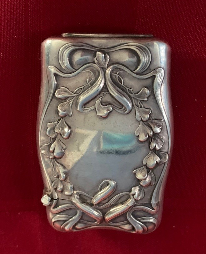 Antique American Art Nouveau Sterling Silver Match Safe Vesta 1920’s Scroll Bow