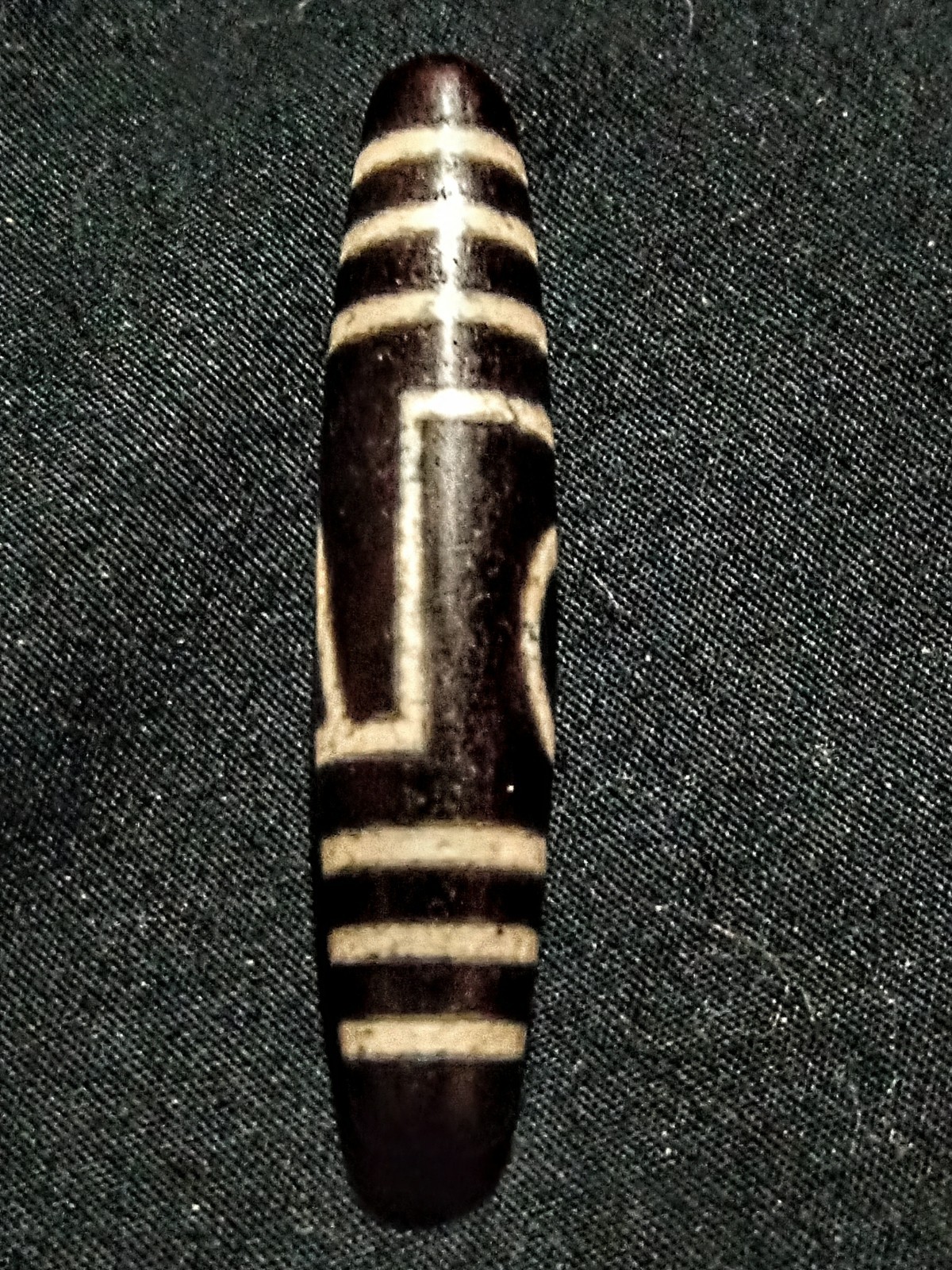 Pre-1800s Indo/Tibetan Old Agate 1 Eye Mountain Peak Dzi Bead 13*57mm 13.7grams