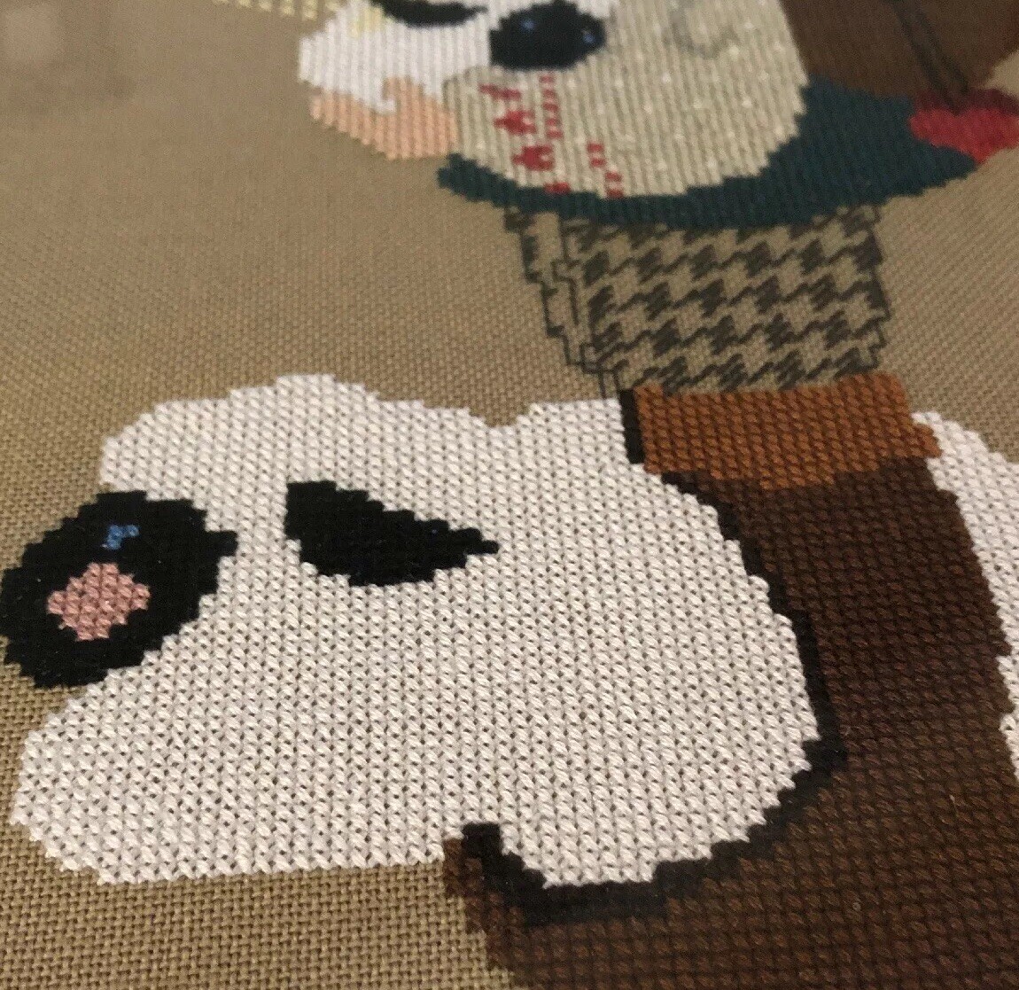 Needlepoint Picture Shepherd Lantern Lambs Sheep Professionally Framed Matted