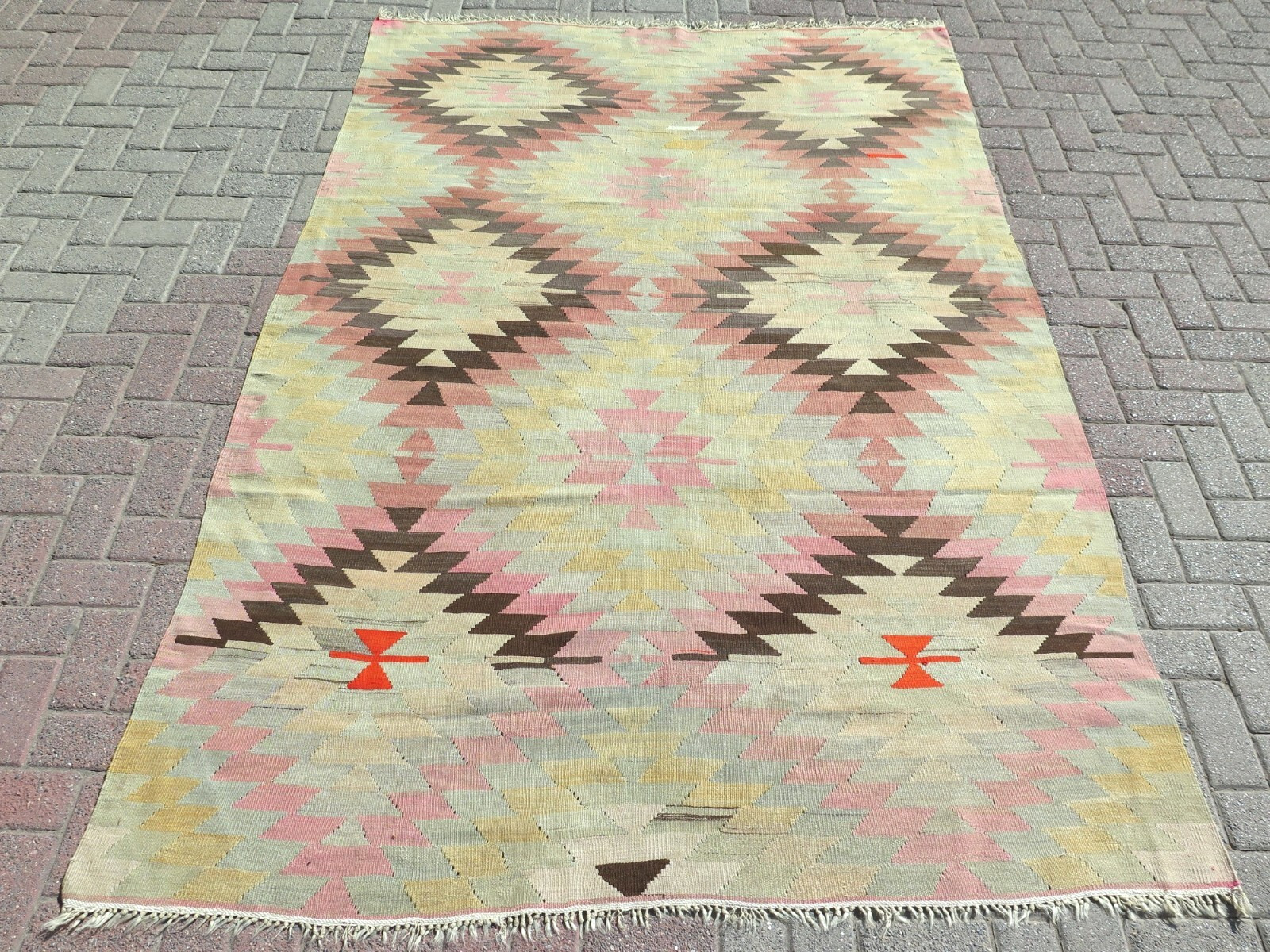 Antique Turkish Kilim Wool Area Rugs, Handmade Floor Carpet Large Kelim 64″X102″