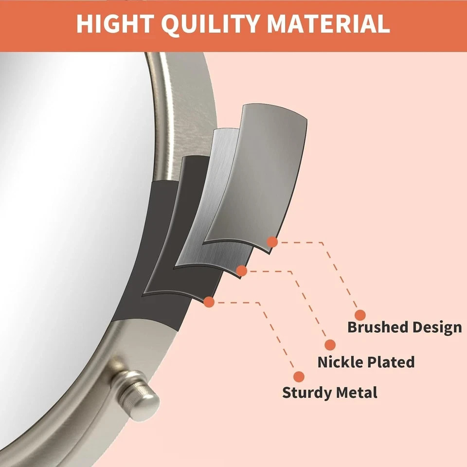 Wall Mounted Makeup Mirror 10X Magnifying 360 Swivel Brush Nickel Finish