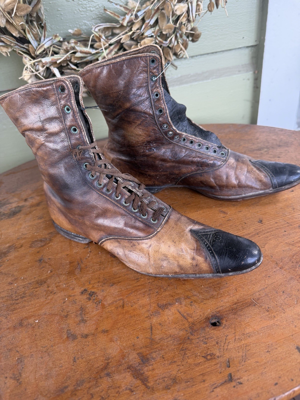 Wonderful Antique Edwardian Women’s Lace-Up Leather Boots Brown Black AAFA