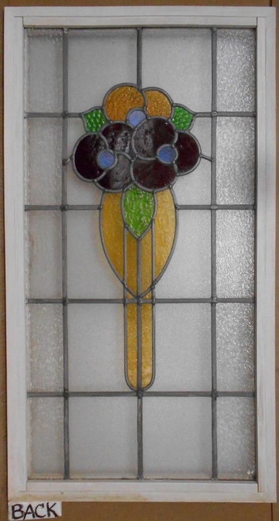 FLORAL LARGE OLD ENGLISH LEADED STAINED GLASS WINDOW 20″ X 36.5″