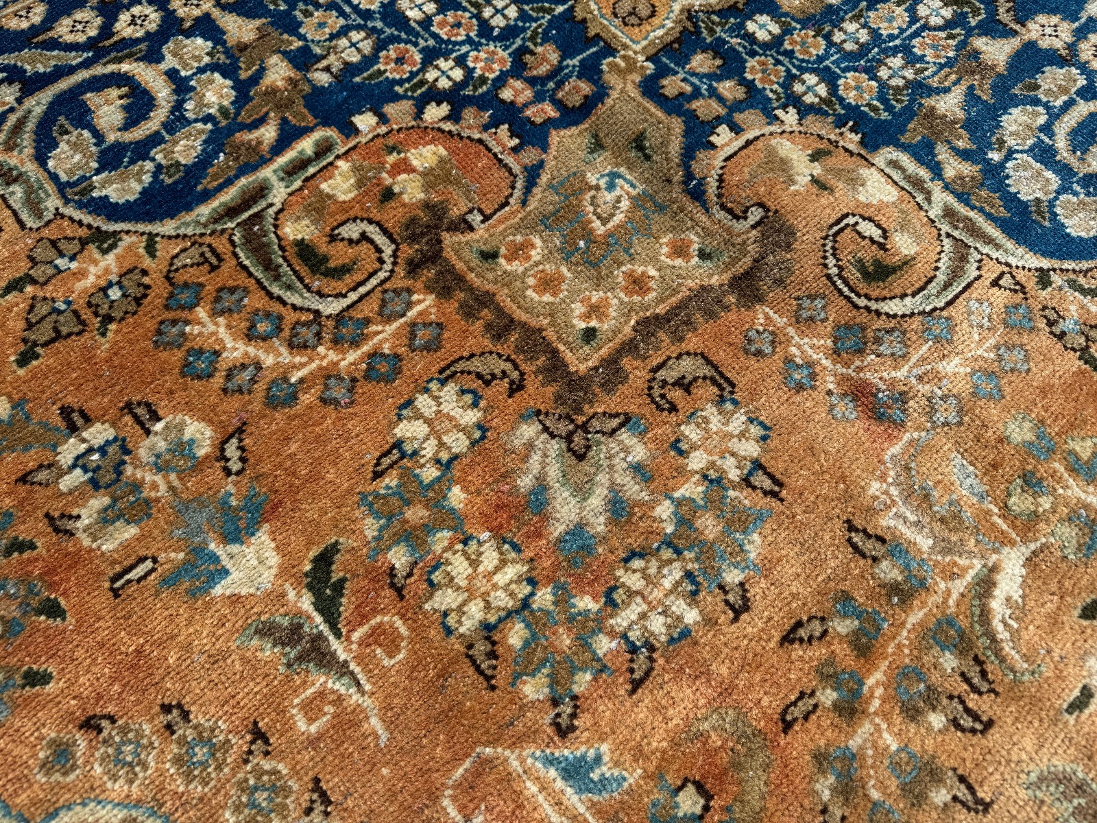 VINTAGE ORIENTAL RUG 10×13 handmade old ANTIQUE rust blue orange handwoven 9×12