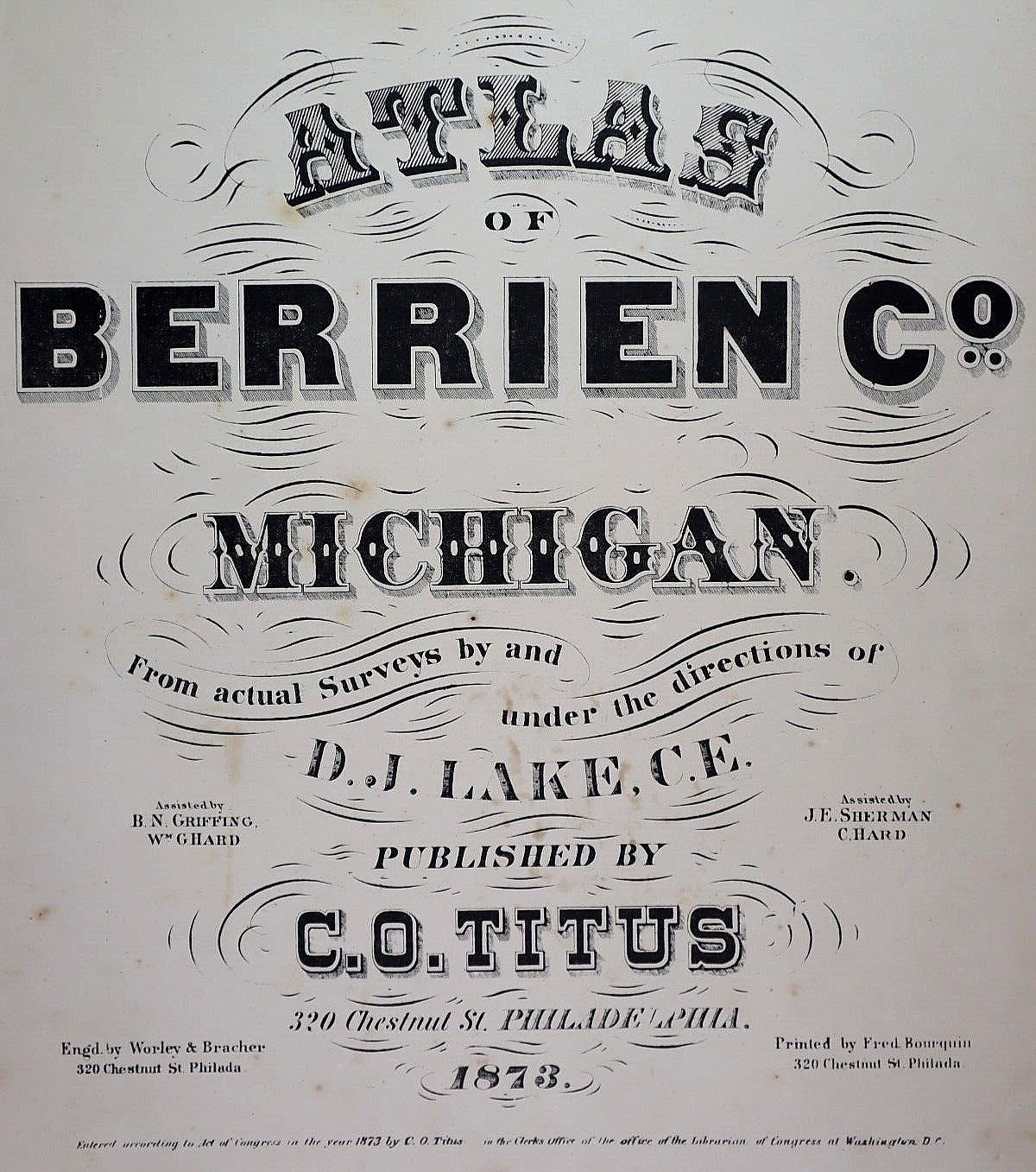 Old 1874 Plat Map ~ BERRIEN – DAYTON Twp., BERRIEN Co., MICHIGAN (XXL15x26)