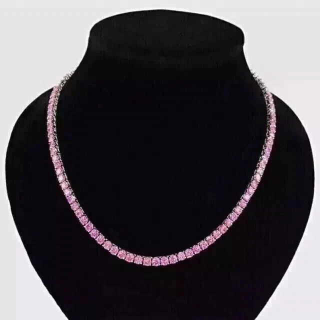 14Ct Round Lab Created 14K White Gold Plated Sapphire Women’s Tennis Necklace