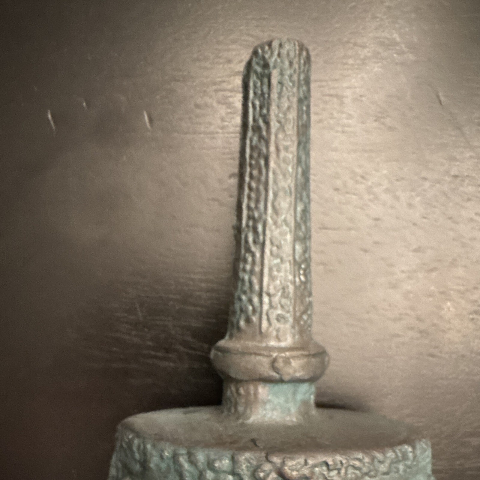 Chinese Bell w/ Handle, Green Patina & Gold Characters