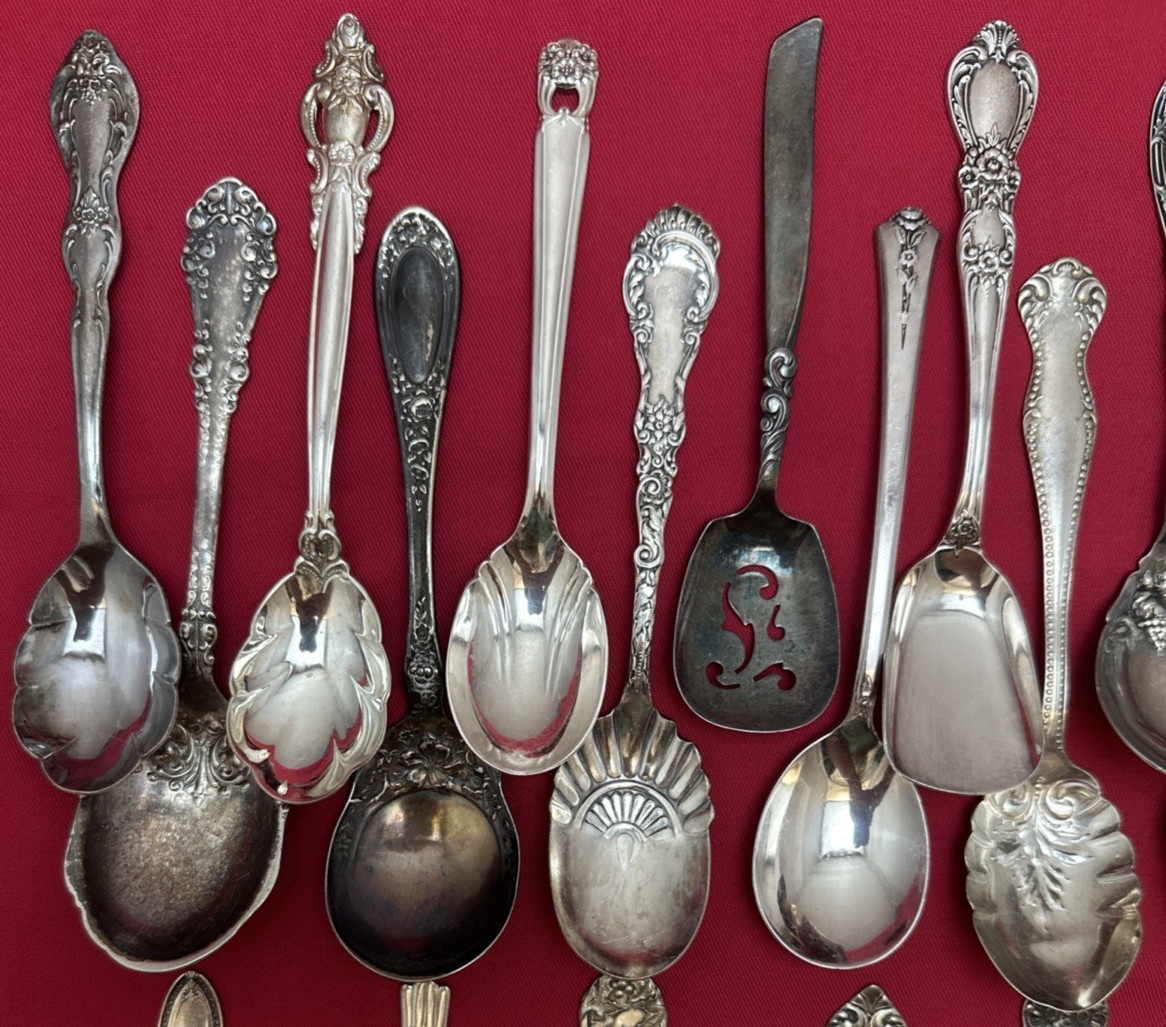 30 Pc Antique to Vintage Mix Silverplated SUGAR SPOONS SHELLS SHOVELS & SIFTERS