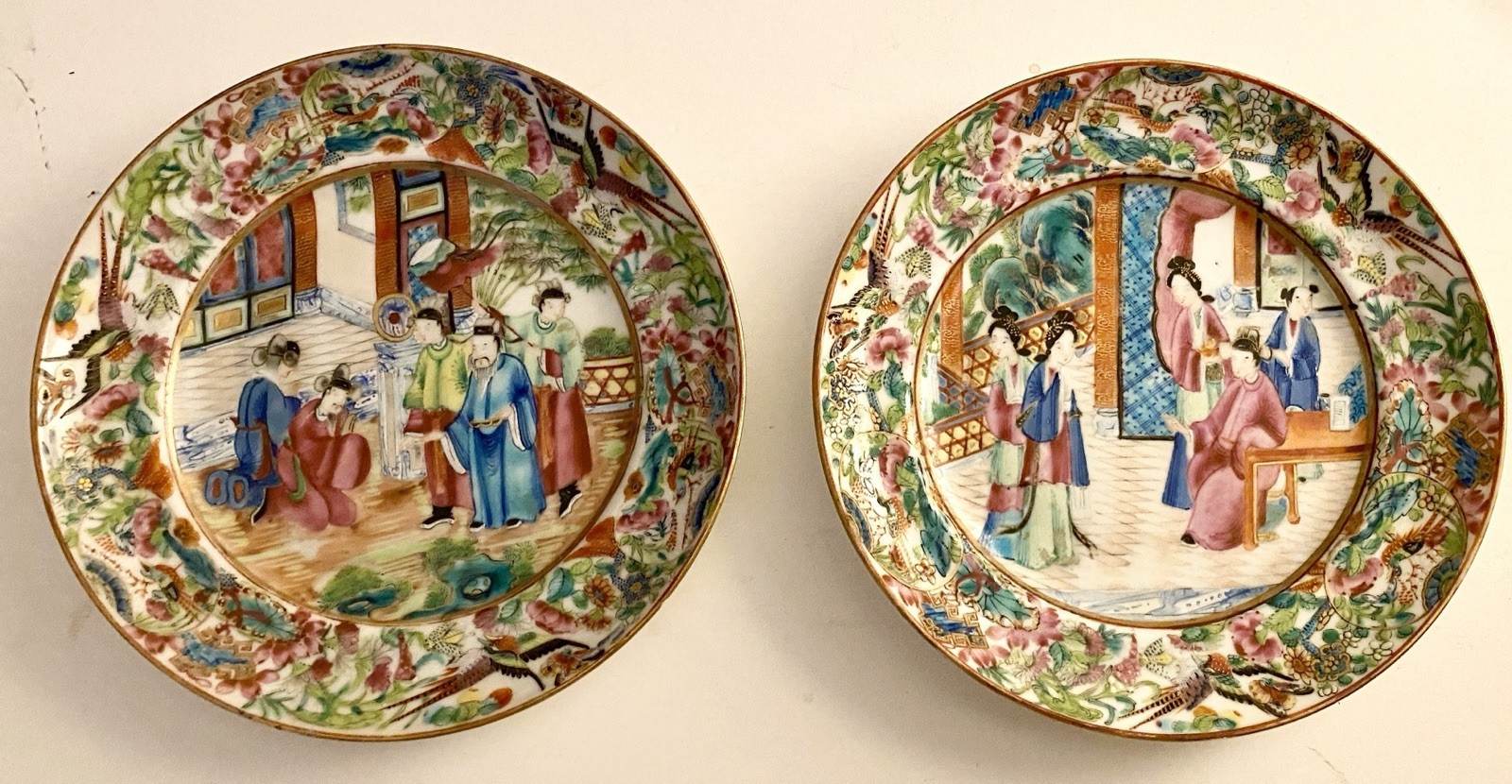 Superb Pair of Antique 19th C. Chinese Famille Rose Plates c.1850-1899