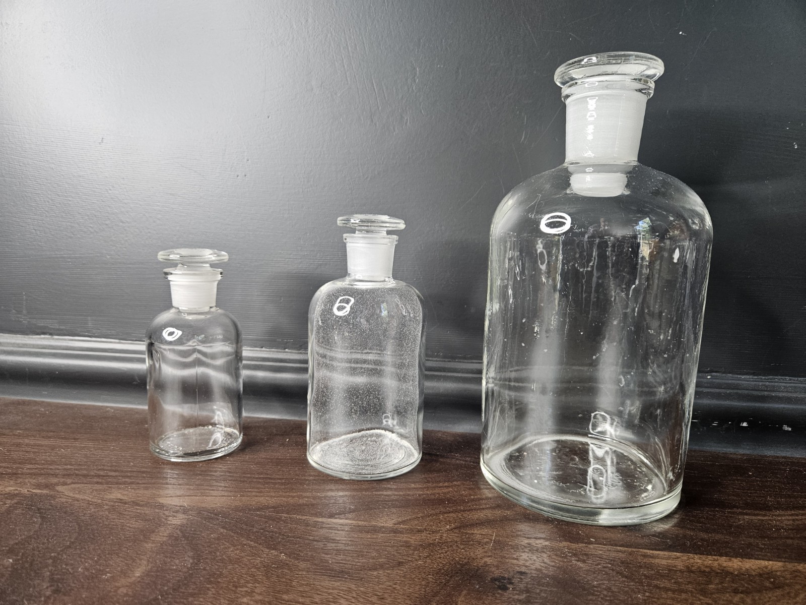 Vintage Pyrex Clear Apothecary Bottle Ground Stopper Corning Large Small Set Lot