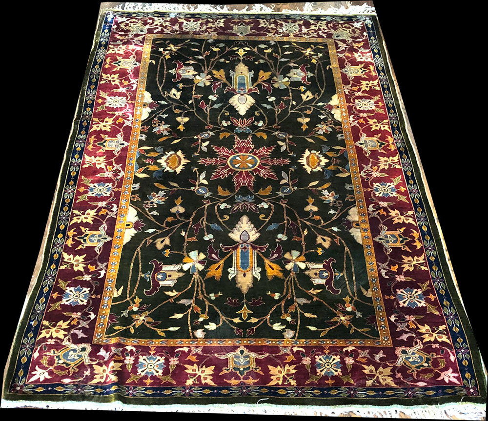 A Collectible Museum Piece, Antique 100% Silk Mughal Agra Area Rug