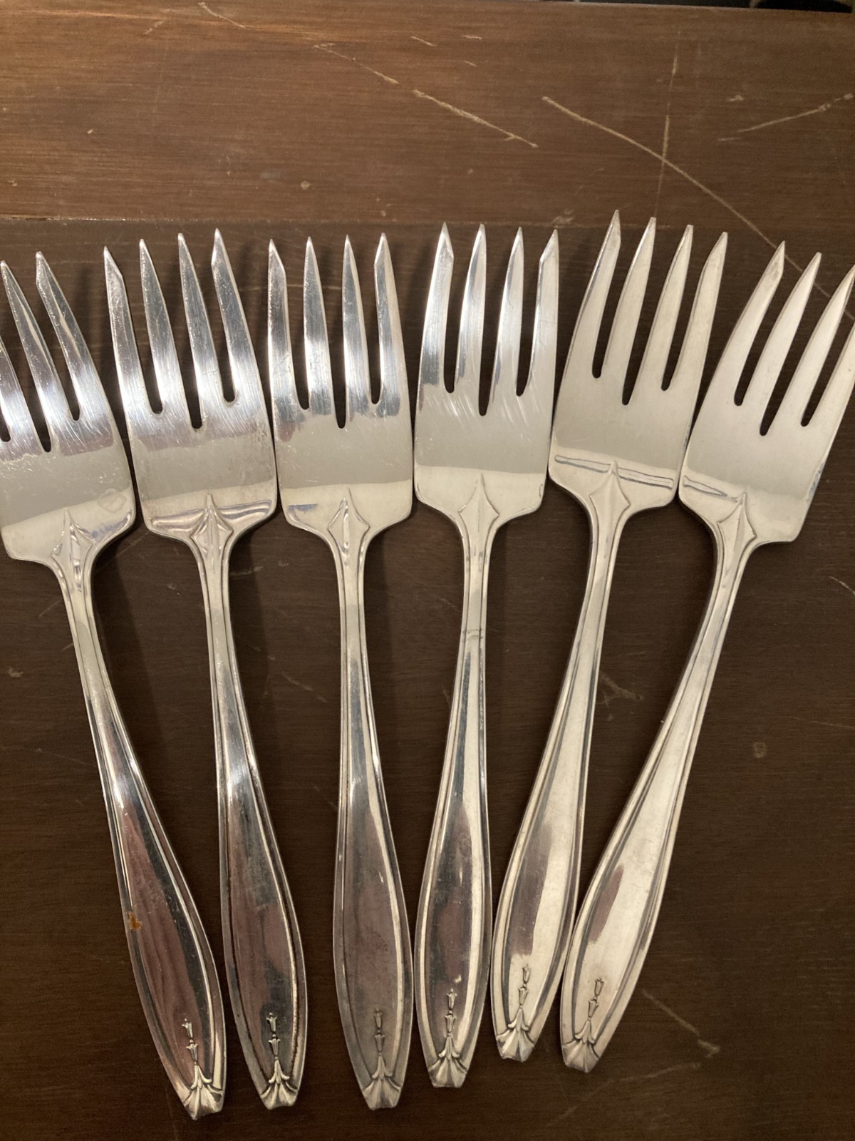 6 pc 1835 R. Wallace Salad Forks Art Deco Pattern Salad/Dessert