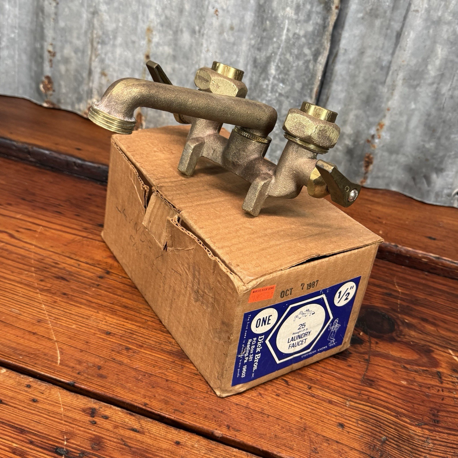 Vintage NOS 2-Handle LAUNDRY FAUCET Solid Brass Dick Bros. 1.5” Made In USA