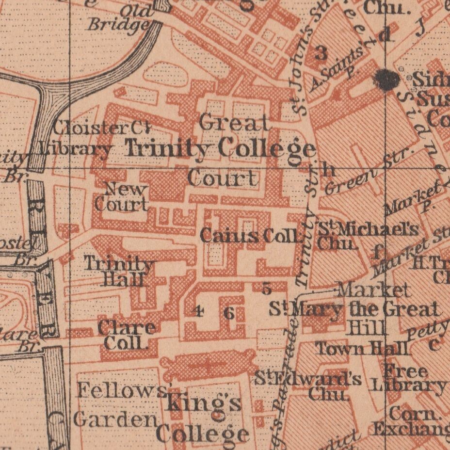 CAMBRIDGE 1901 England Great Britain ORIGINAL Map Plan Trinity College