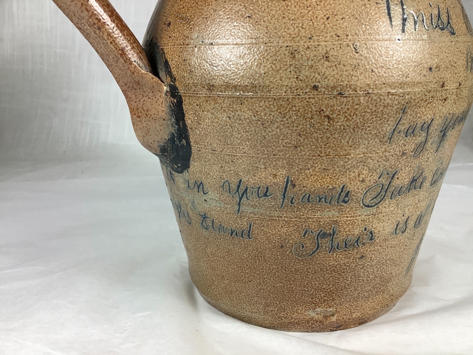 1893 SHENFELDER STONEWARE PRESENTATION PITCHER 6 LINE ZELLERS SCRIPT INSCRIPTION