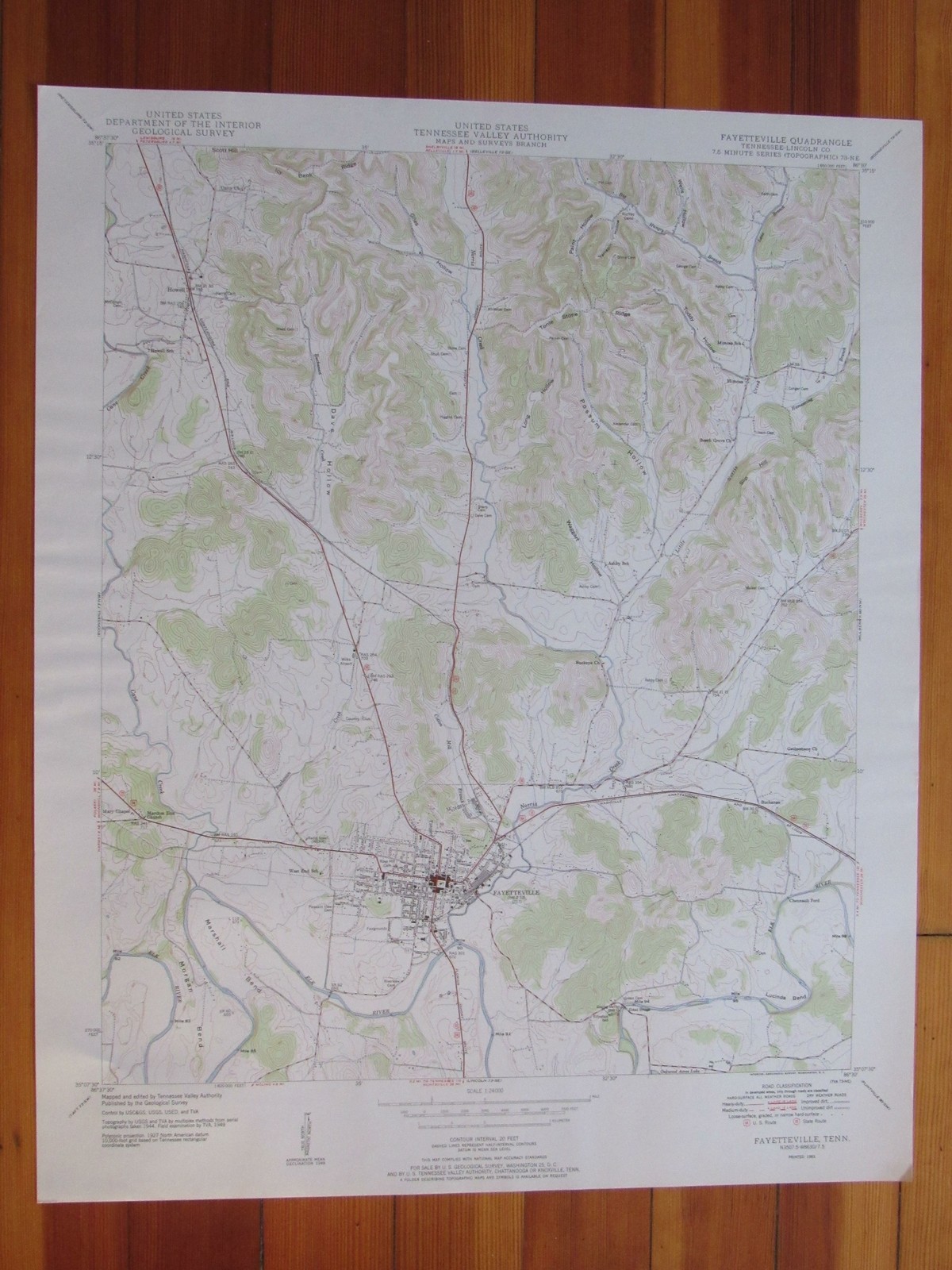 Fayetteville Tennessee 1951 Original Vintage USGS Topo Map