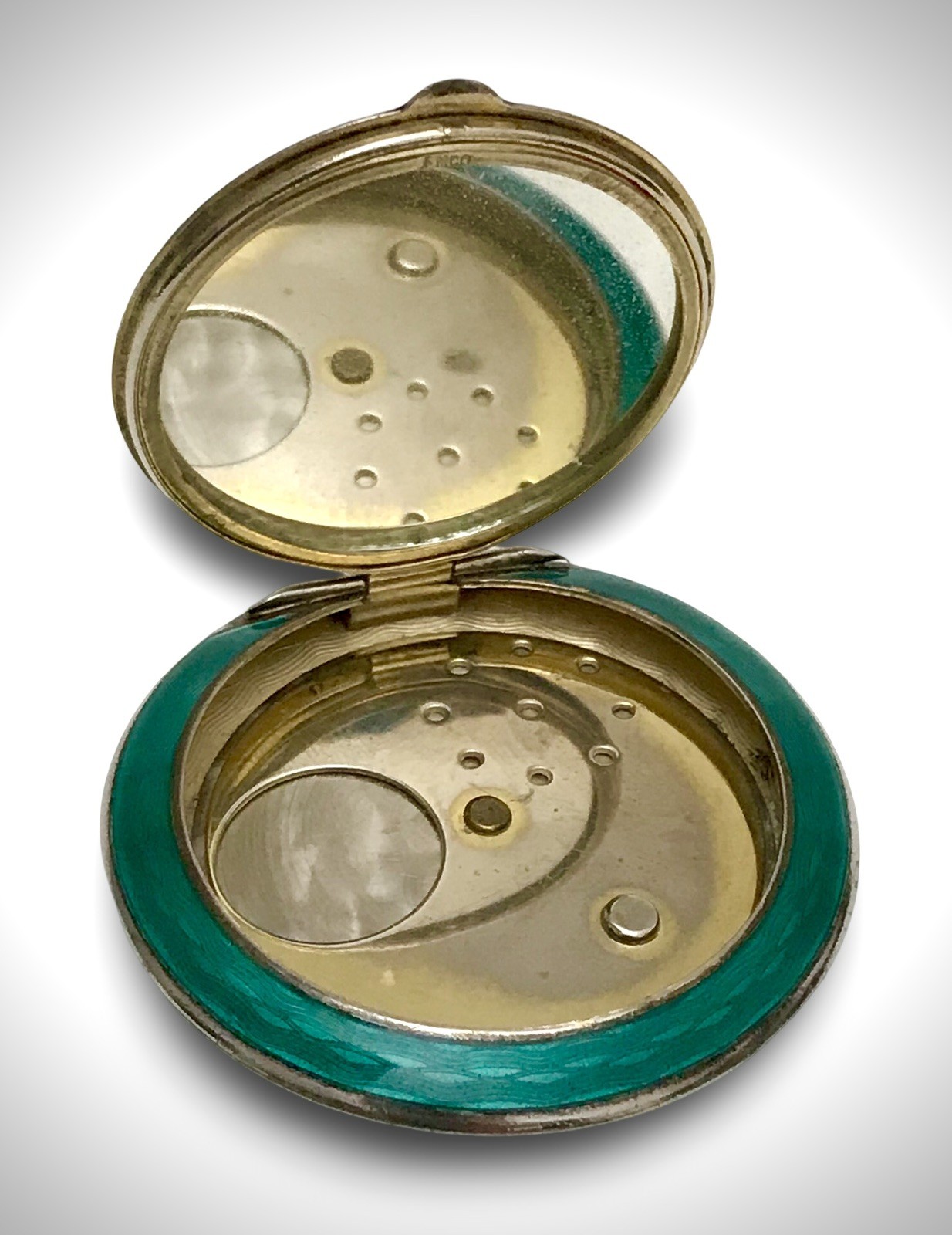 Solid Silver Sterling Antique Guilloche Enamel Compact Vienna Austria c1910