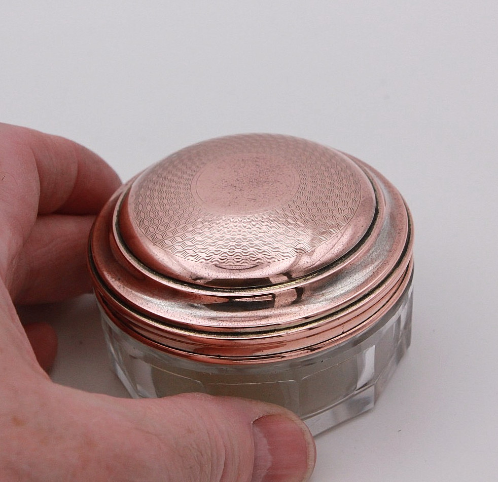 French 19th century travelling jar with lid, makers mark stamped.