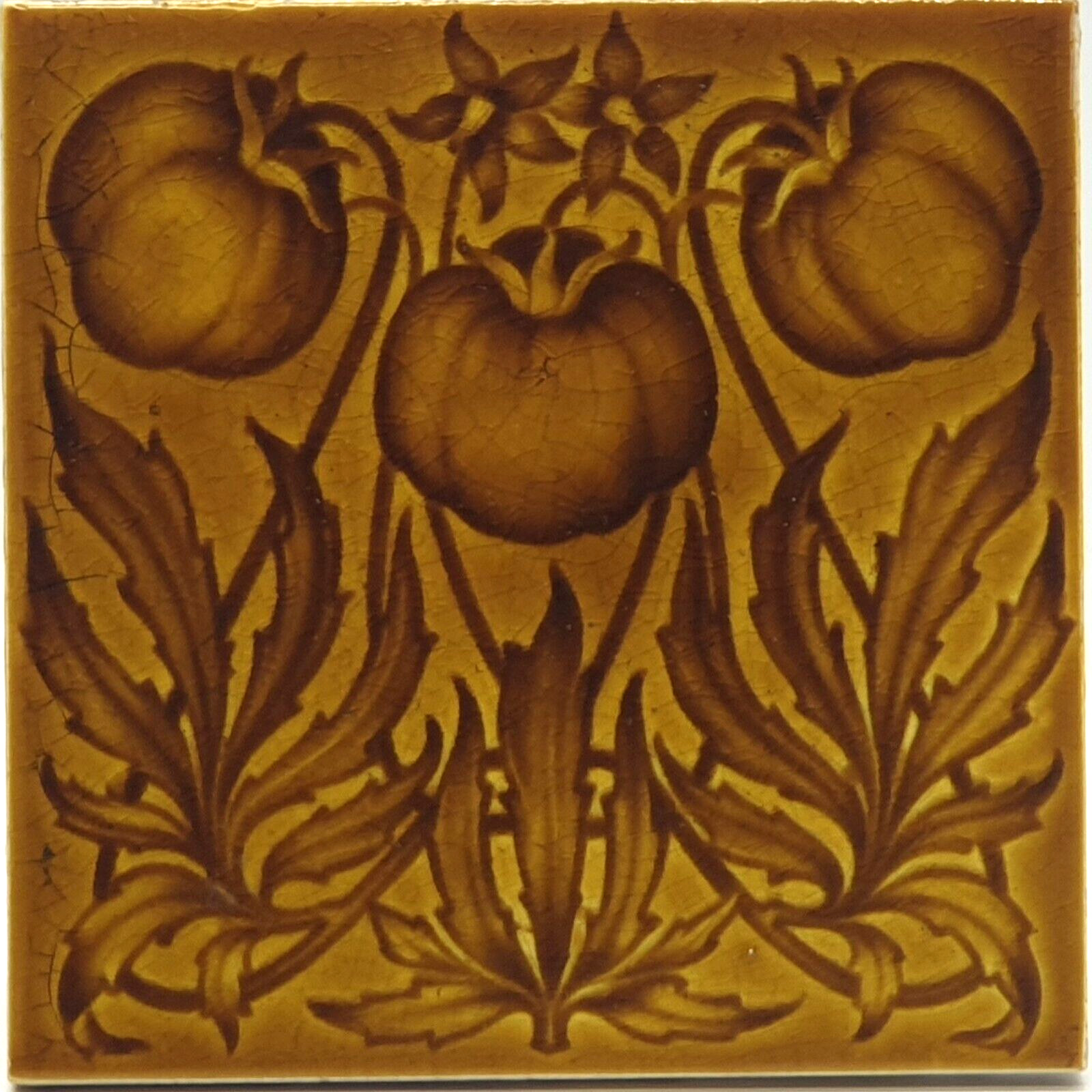 Antique Fireplace Tile Triple Floral Moulded Majolica Henry Richards C1901