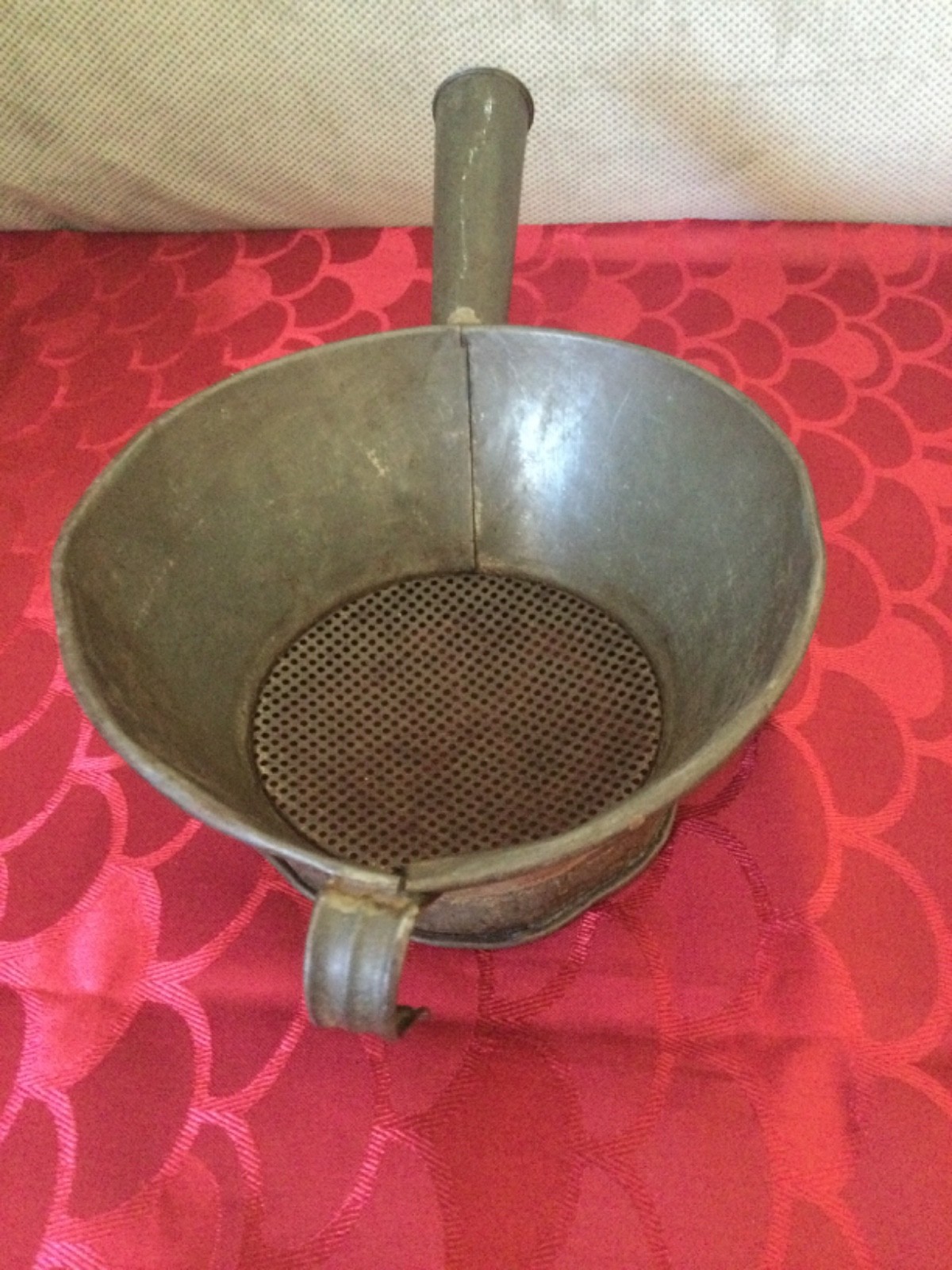 Vintage Tin Dipper Strainer Mesh Bottom Ladle Old Antique Tinware Food Sieve
