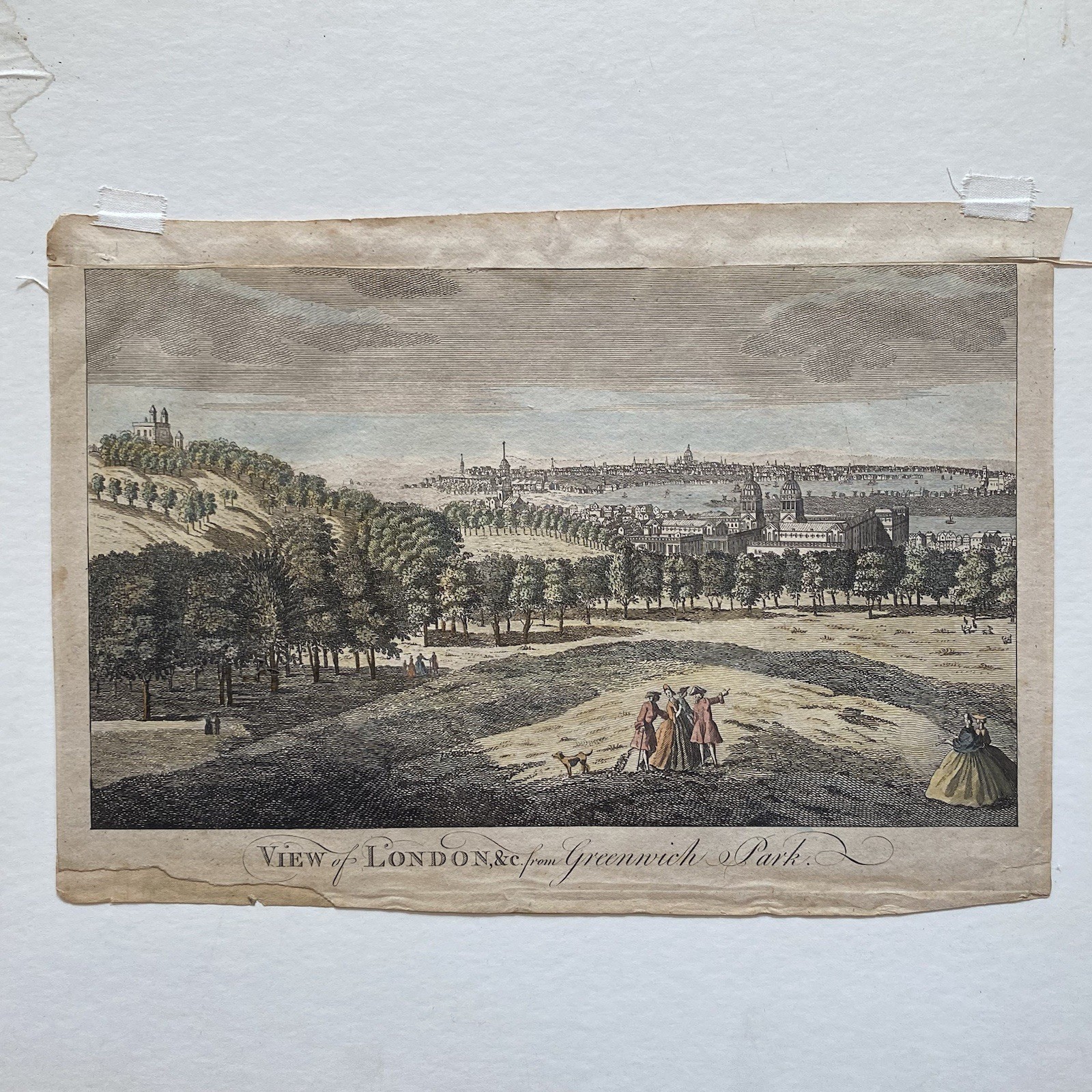 c1780 Antique Print London from Greenwich Park Hand Colored Engraving