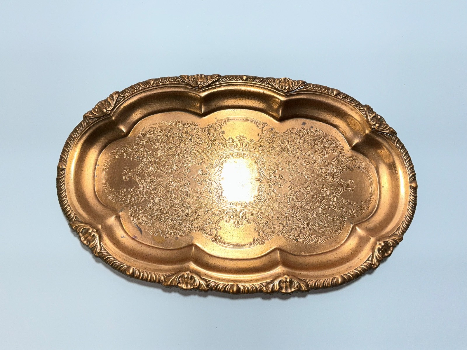Vintage Hartford Sterling Silver On Copper Oval Scroll Tray 9.75”x6”