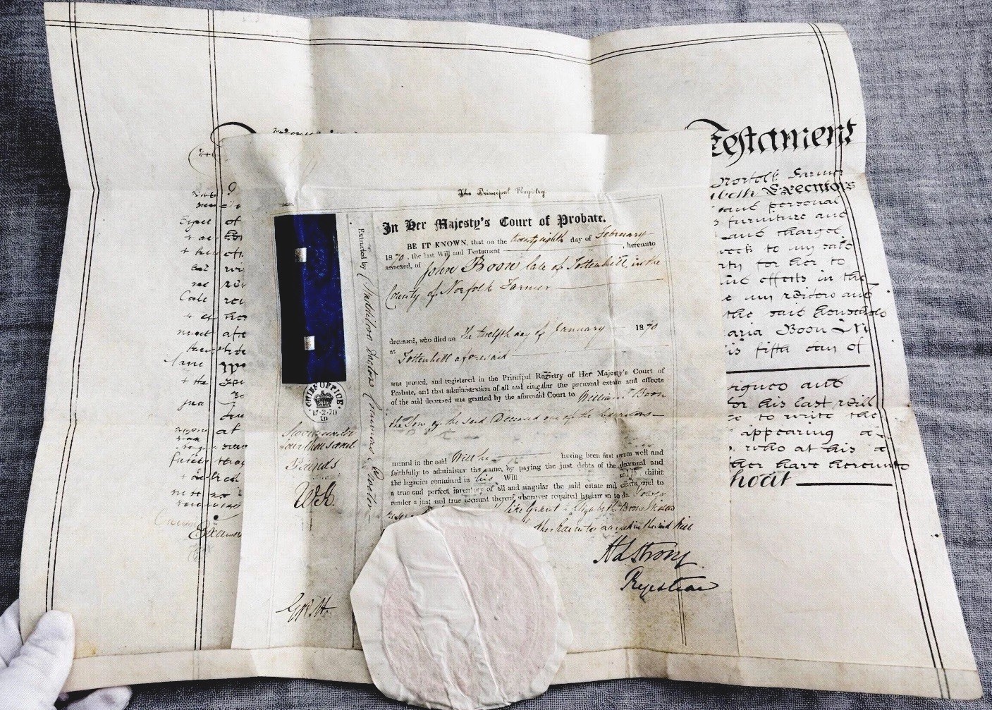19thC Vellum Manuscript 1870 Probate Massive Wax Seal Norfolk Victorian